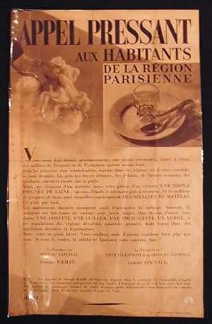 Imagen del vendedor de Affiche : Appel pressant aux habitants de la rgion parisienne a la venta por Abraxas-libris