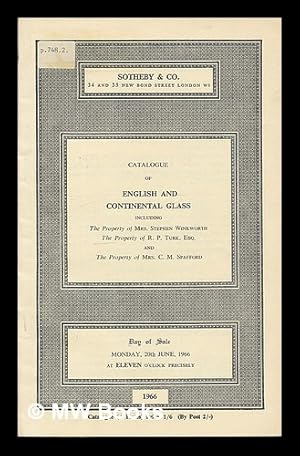 Image du vendeur pour Catalogue of English and Continental Glass. Monday, 20th June, 1966. [Sotheby's auction catalogue] mis en vente par MW Books Ltd.