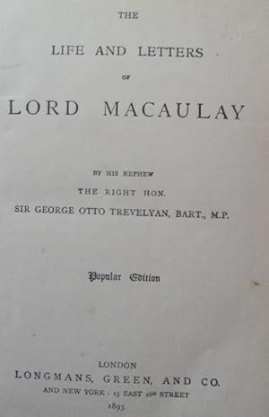 Imagen del vendedor de The Life and Letters of Lord Macaulay a la venta por Alpha 2 Omega Books BA