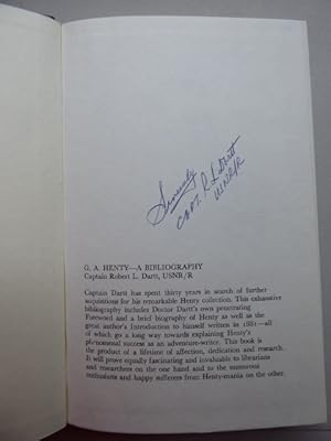 Bild des Verkufers fr G.A. Henty: A Bibliography. Captain Robert L. Dartt, USNR/R. zum Verkauf von Antiquariat Heinzelmnnchen