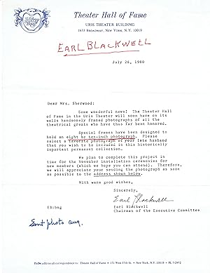 Seller image for TYPED LETTER SIGNED by Hollywood gossip maven EARL BLACKWELL. for sale by Blue Mountain Books & Manuscripts, Ltd.