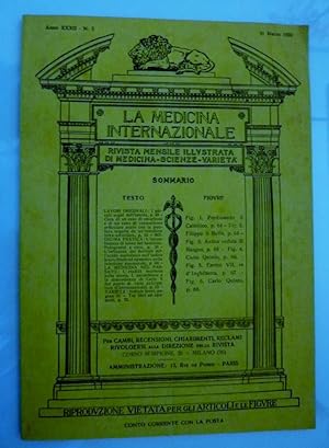 "LA MEDICINA INTERNAZIONALE Rivista Mensile illustrata di Medicina, Scienze, Varietà Anno XXXII n...