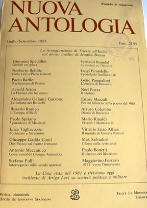 NUOVA ANTOLOGIA. LUGLIO-SETTEMBRE 1985, FASC. 2155. RICORDO DI AQUARONE