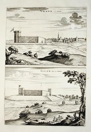 Bild des Verkufers fr 2 Kupferstich-Ansichten von Mortier auf einem Blatt. Vrana en Dalmatie. Islan Fort en Dalmatie. zum Verkauf von Antiquariat Thomas Rezek