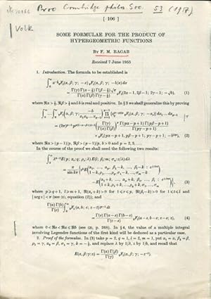 SOME FORMULAE FOR THE PRODUCT OF HYPERGEOMETRIC FUNCTIONS.