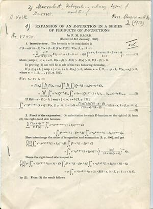 EXPENSION OF AN E-FUNCTION IN A SERIES OF PRODUCTS OF E-FUNCTIONS. / INTEGRALS INVOLVING HYPERGEO...