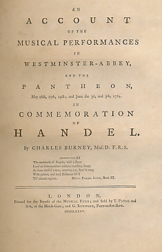 Immagine del venditore per An Account of the Musical Performances in Westminster-Abbey, and the Pantheon, May 26th, 27th, 29th; and June the 3rd, and 5th, 1784 in Commemoration of Handel venduto da Barter Books Ltd