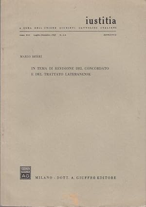 Immagine del venditore per IN TEMA DI REVISIONE DEL CONCORDATO E DEL TRATTATO LATERANENSE venduto da Arca dei libri di Lorenzo Casi