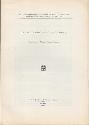 Image du vendeur pour LETTERA DI MONS. TOSI AD UN SUO PRETE NOTA DEL S.C. ARTURO CARLO JEMOLO mis en vente par Arca dei libri di Lorenzo Casi