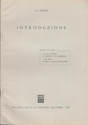 Immagine del venditore per INTRODUZIONE ESTRATTO DA STUDI IN TEMA DI DIRITTO DI FAMIGLIA venduto da Arca dei libri di Lorenzo Casi