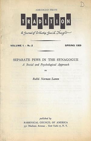 Bild des Verkufers fr SEPARATE PEWS IN THE SYNAGOGUE: A SOCIAL AND PSYCHOLOGICAL APPROACH zum Verkauf von Dan Wyman Books, LLC