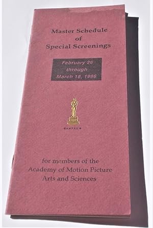 Seller image for Master Schedule of Special Screenings, February 26 through March 18, 1996, for Members of the Academy of Motion Picture Arts and Sciences for sale by Bloomsbury Books