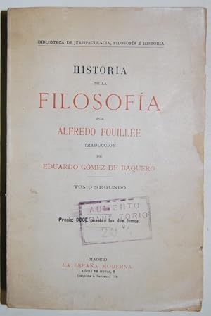 Bild des Verkufers fr HISTORIA DE LA FILOSOFIA. Traduccin de Eduardo Gmez de Baquero. Tomo segundo zum Verkauf von Fbula Libros (Librera Jimnez-Bravo)