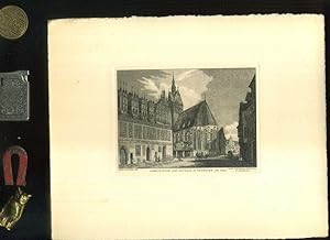 Marktkirche und Rathaus Hannover um 1840 . Original Radierung nach Osterwald / Pöppel von P. Fand...