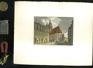 Marktkirche und Rathaus Hannover um 1840 . Koloriert. Original Radierung nach Osterwald / Pöppel ...
