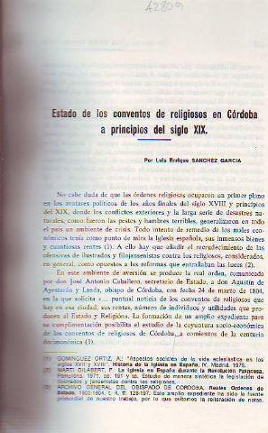 ESTADO DE LOS CONVENTOS DE RELIGIOSOS EN CORDOBA A PRINCIPIOS DEL SIGLO XIX.