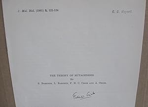 Seller image for "The Theory of Mutagenesis." Offprint from Journal of Molecular Biology, Vol. 3, 1961, pp. 121-24. SIGNED BY FRANCIS CRICK. for sale by Scientia Books, ABAA ILAB