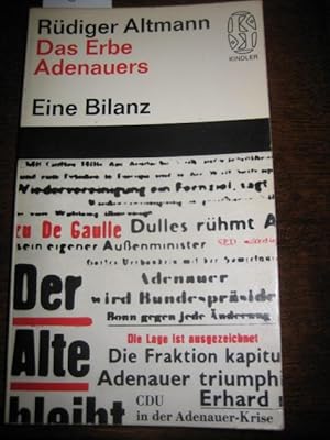 Bild des Verkufers fr Das Erbe Adenauers. Eine Bilanz. zum Verkauf von Altstadt-Antiquariat Nowicki-Hecht UG
