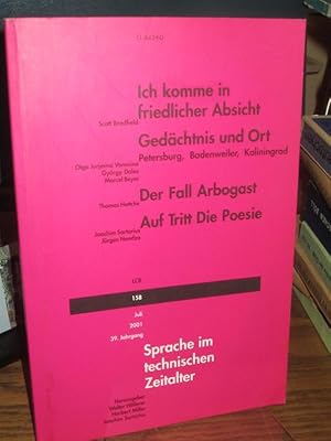 Imagen del vendedor de Sprache im technischen Zeitalter. Heft 158, 39. Jahrgang. Bradfield, Scott: Ich komme in friedlicher Absicht; Beyer, Marcel u.a.: Gedchtnis und Ort; Hettche, Thomas: Der Fall Arbogast; Sartorius, Jrgen: Auf Tritt Die Poesie. a la venta por Altstadt-Antiquariat Nowicki-Hecht UG