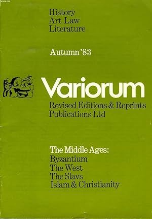 Bild des Verkufers fr VARIORUM, AUTUMN 1983, REVISED EDITIONS & REPRINTS PUBLICATIONS Ltd (CATALOGUE) zum Verkauf von Le-Livre