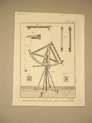 Astronomie, Instrumens ( Instruments ). Quart de Cercle Mobile. Planche 14. ( Kupferstich von Ben...