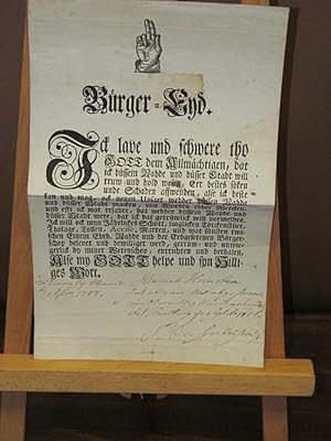 Bürger-Eyd. Ausgestellt für Hinrich Hein in plattdeutscher Sprache, Hamburg den. 24. September 1756.