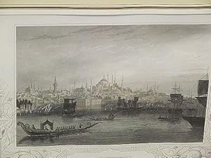 Constantinople. Ansicht auf die Stadt und die Moscheen vom Bosporus aus mit zahlreichen Segelschi...