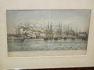 Bombardement von Tanger am 6. August 1844. Altkolorierte Lithographie. ( Beschiessung der Stadt d...