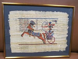 Papyrus-Malerei: Pharao auf Streitwagen.