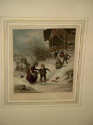 Image du vendeur pour Des Winters Freuden & Leiden. Farblithographie um 1860. mis en vente par Antiquariat Friederichsen