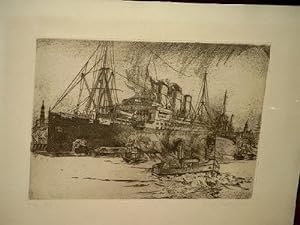 Bild des Verkufers fr Dampfer im Hamburger Hafen. Radierung. zum Verkauf von Antiquariat Friederichsen