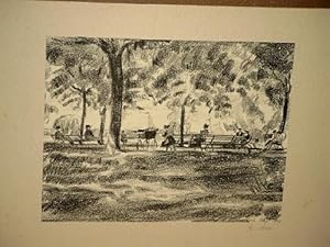 Sich ausruhende Spaziergänger an der Alster. Signierte Lithographie um 1920. ( = Blatt 5 der Folg...