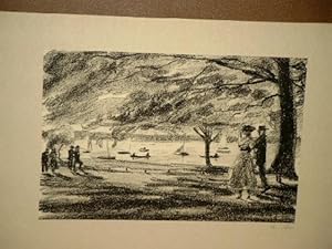 Spaziergänger an der Alster. Signierte Lithographie um 1920. ( = Blatt 9 der Folge *Ein Spazierga...