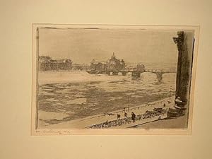 Imagen del vendedor de Originalradierung Dresden: Blick ber die Elbe auf Augustusbrcke und Reichsgericht. a la venta por Antiquariat Friederichsen