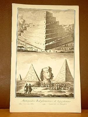 Antiquites Babyloniennes et Egyptiennes. (Turm zu Babel - Pyramiden von Gizeh mit der Sphinx ) ( ...