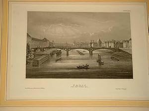 Paris von der Seine aus. Stahlstich um 1850.