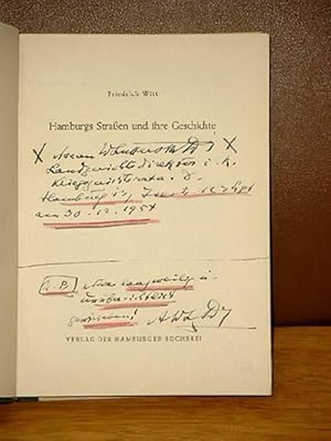 Bild des Verkufers fr Hamburgs Straen und ihre Geschichte. ( Aus dem Besitz Dr. Ascan W. Lutteroths ) zum Verkauf von Antiquariat Friederichsen