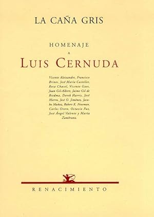 Seller image for Homenaje a LUIS CERNUDA, La Caa Gris n6, 7 y 8 (Valencia, Otoo, 1962). Edicin facsmil con prlogo ("Cuarenta aos despus") de Jacobo Muoz. Sumario: Cinco poemas de Luis Cernuda - Vicente Aleixandre: "Luis Cernuda en la ciudad" - Octavio Paz: "L. Cernuda" - Mara Zambrano: "La poesa de L. C." - Vicente Gaos: "L. C." - Rosa Chacel: "L. C., un poeta" - J. Hierro: "Notas sobre la crtica en Cernuda" - Juan Gil Albert: "Ficha conmemorativa" - Jos M Castellet: "L. C." - Jos A. Valente: "L. C. y la poesa de la meditacin" - Carlos Otero: "Variaciones sobre un tema cernudiano" - Jos Olivio Jimnez: "Emocin y trascendencia del tiempo en la poesa de L. C. - Richard K. Newman: "Primeras poesas" - L. C.: "Tiempo de vivir, tiempo de dormir" (poema) - Fotografa de L. C. (fechada en California, 1960) - Derek Harris: "Ejemplo de fidelidad potica: el superrealismo de L. C." - C. O. P.: "Indgenas y extranjeros sobre C." - Jaime Gil de Biedma: "El ejemplo de L. C." - Francisco Brines: for sale by Librera y Editorial Renacimiento, S.A.