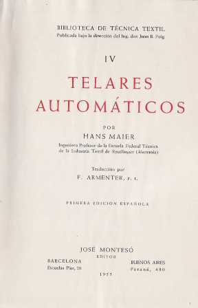 Immagine del venditore per Telares automticos. venduto da Librera y Editorial Renacimiento, S.A.