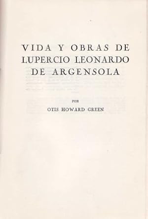 Seller image for Vida y obras de Lupercio Leonardo de Argensola. for sale by Librera y Editorial Renacimiento, S.A.