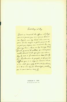 Charles II, 1660; facsimile of manuscript. From Universal Classic Manuscripts: Facsimiles From Or...