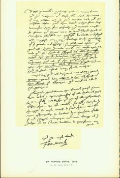 Seller image for Sir Francis Drake, 1586, letter to William Cecil, Lord Burghley, Lord High Treasurer; facsimile of manuscript. From Universal Classic Manuscripts: Facsimiles From Originals in the Department of Manuscripts, British Museum. for sale by Wittenborn Art Books