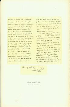 John Bright, 1861; facsimile of manuscript. From Universal Classic Manuscripts: Facsimiles From O...