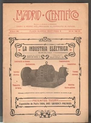 MADRID CIENTÍFICO, REVISTA DE CIENCIAS E INDUSTRIAS. AÑO XII,NÚM.407. 30 AGOSTO-1905.