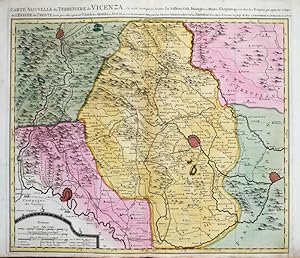 Kolorierte Kupferstich-Landkarte von Mortier. Carte nouvelle du territoire de Vicenza.