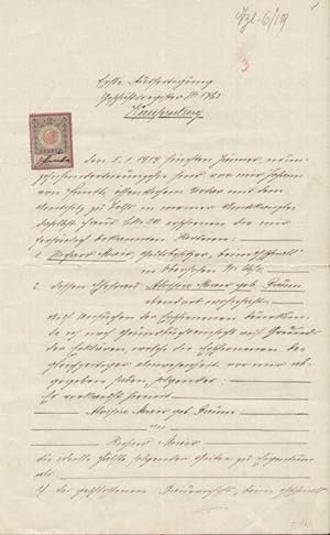 Kaufvertrag, Oberhofen 1919. Aloisia Mair, geb. Daum, verkauft ihrem Ehemann Richard Mair vulgo G...