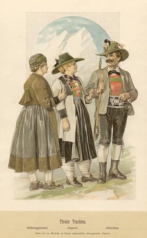 Seller image for Tiroler Trachten. Defreggerthal. Alpach. Zillerthal. Nach den im Museum Bozen aufgestellten lebensgrossen Figuren. for sale by Antiquariat Gallus / Dr. P. Adelsberger