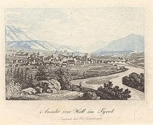 Seller image for Ansicht von Hall in Tyrol. Innsbruck bei Fr. Unterberger. for sale by Antiquariat Gallus / Dr. P. Adelsberger