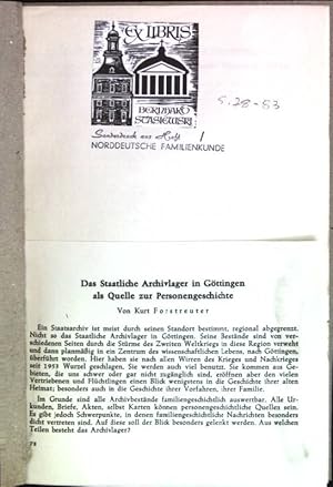 Image du vendeur pour Das Staatliche Archivlager in Gttingen als Quelle zur Personengeschichte Sonderdruck aus: Norddeutsche Familienkunde; 1 mis en vente par books4less (Versandantiquariat Petra Gros GmbH & Co. KG)