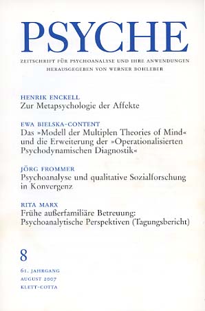 Bild des Verkufers fr Psyche. Zeitschrift fr Psychoanalyse und ihre Anwendungen. Heft 8. August 2007 zum Verkauf von Versandantiquariat Ottomar Khler